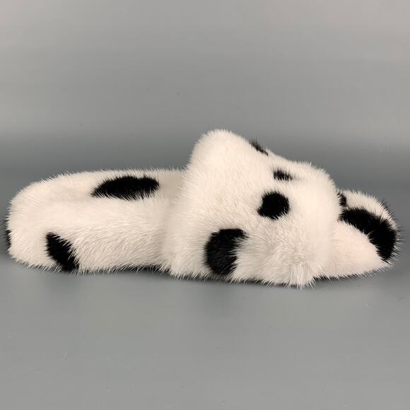ZIZI DONAHOE Size 8 White Black Saga Mink Penelope Slides2